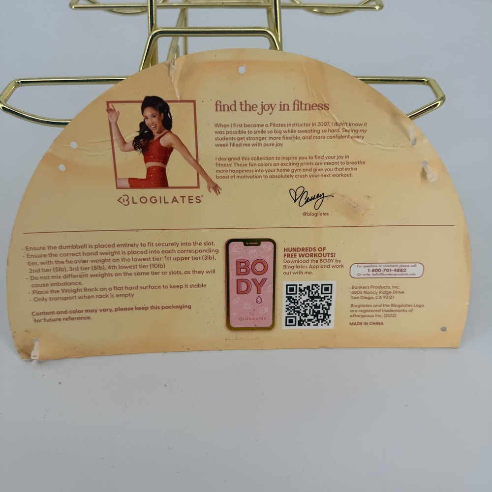 Blogilates 4 Tier Gold Metal Weight Rack 8-Dumbbell Capacity Modern Chic Fitness - Picture 6 of 10